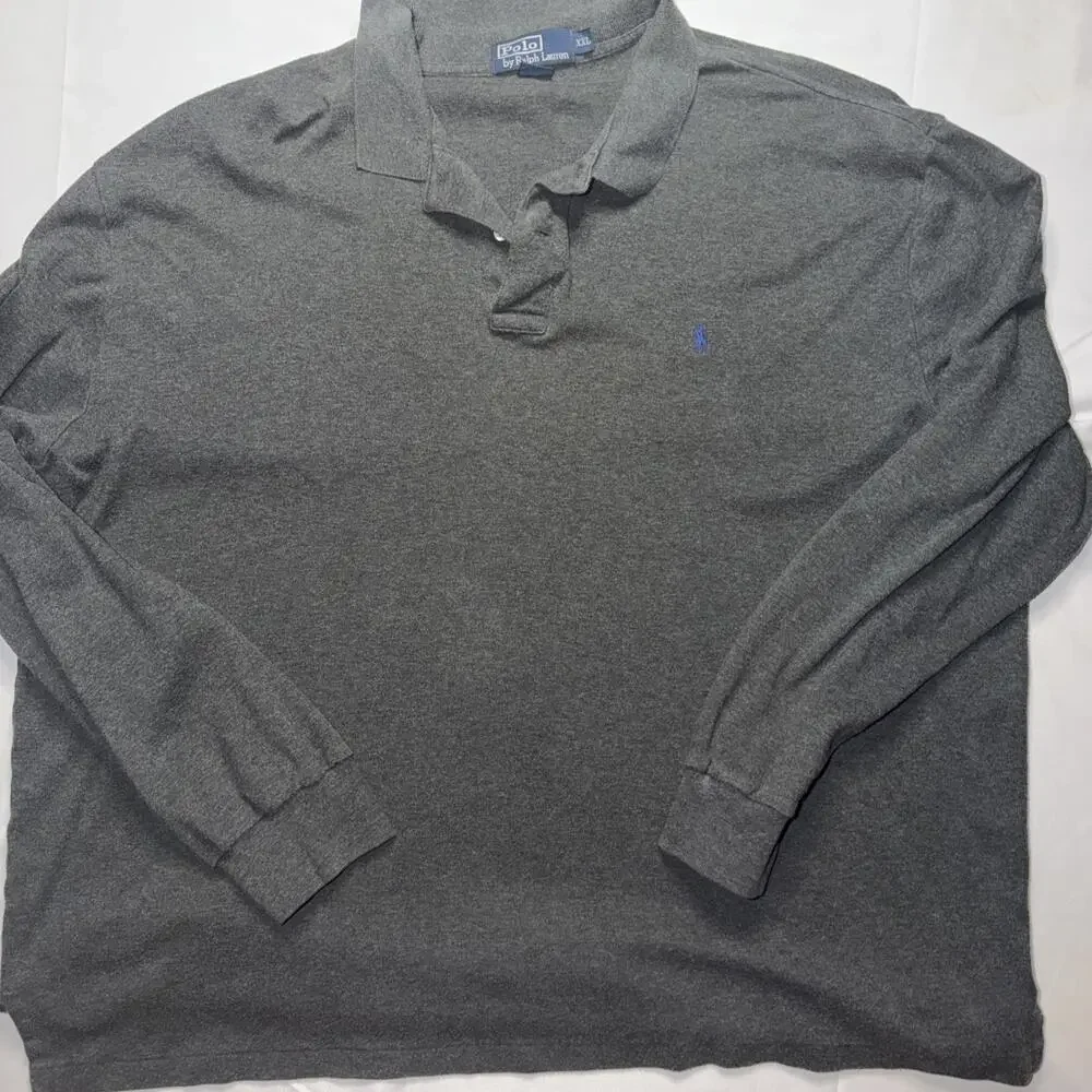 Ralph Lauren Polo Shirt Mens XXL Gray Long Sleeve Blue Pony Rugby Golf Preppy